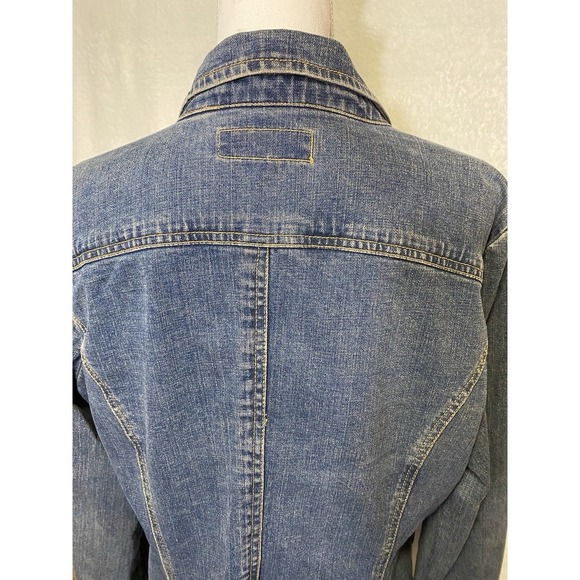 Levi Strauss Denim Blazer Women's XL Button Blue Jean Jacket Distressed Copper - Picture 4 of 10